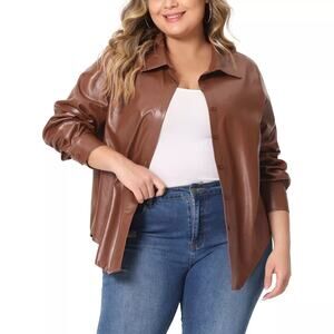 Plus Size XL Faux Leather Long Sleeves Snap Button Motorcycle Coat Jacket